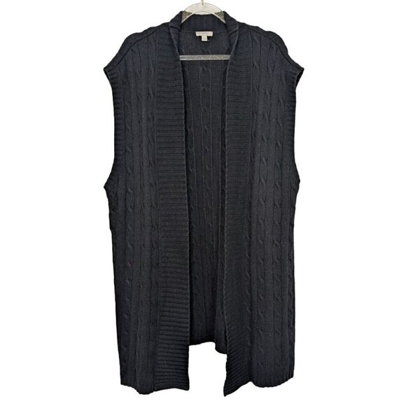 Talbots Factory Sleeveless Cardigan Womens Size XL Black Cotton Wool Longline - Picture 1 of 8
